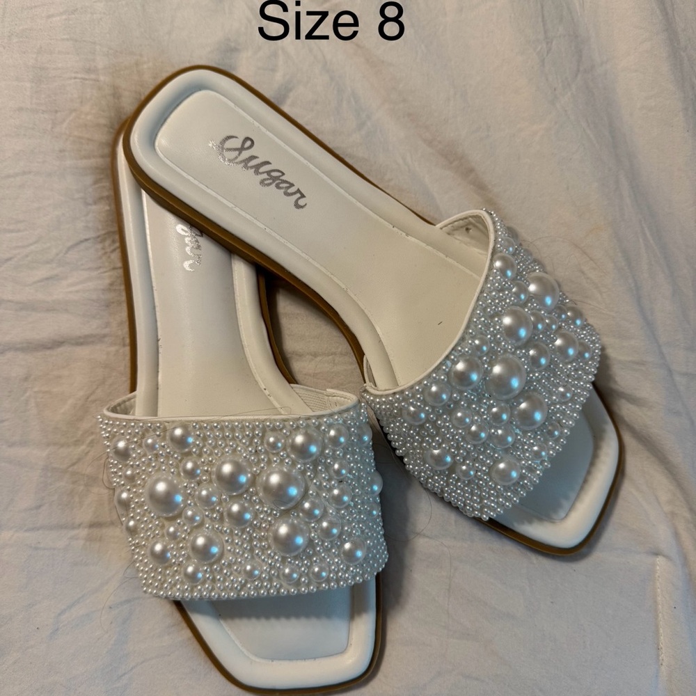 Sugar Pearl Embellished White Women's Sandals
